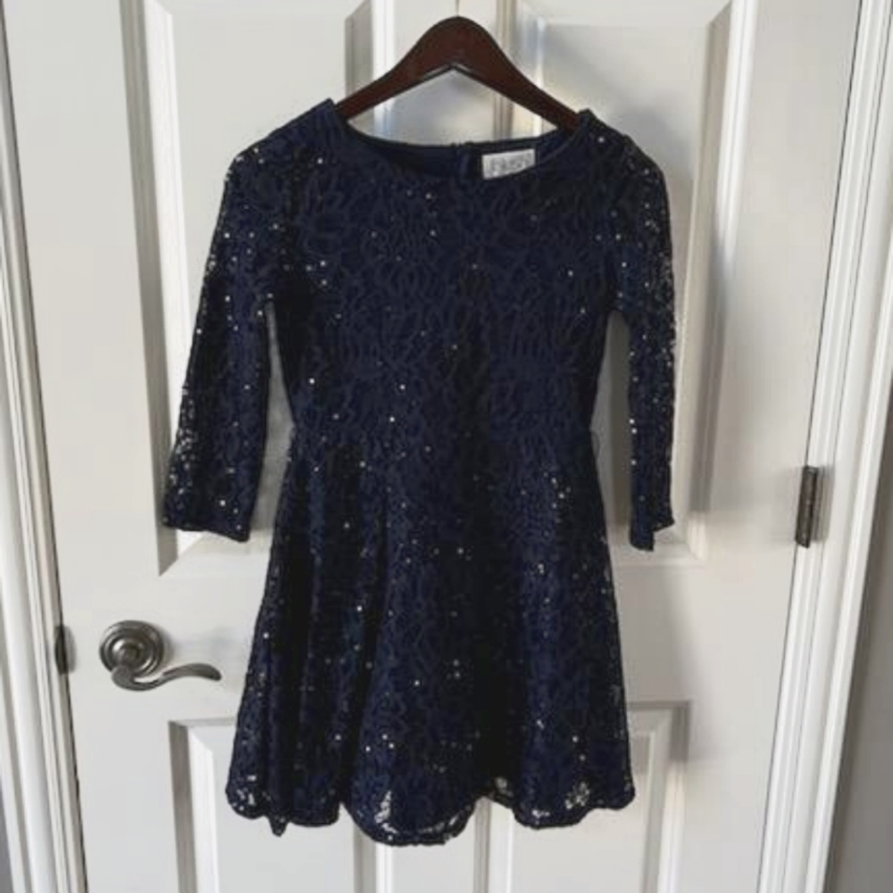 Girls Size 14 Mesh and Lace Navy Blue Dress